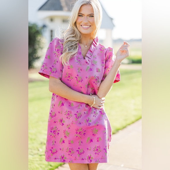 Voy Brocade Floral Pink Dress S/M - Picture 7 of 11